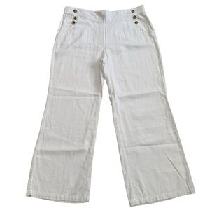Land ‘n Sea Linen Blend Wide Leg Stretch Waistband White Pants Women’s Size XL
